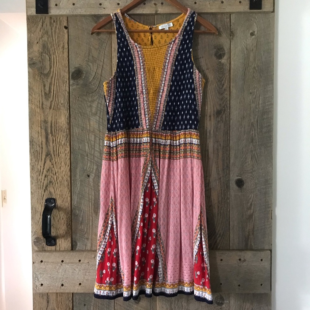 Women’s Large PATRONS OF PEACE Floral Patchwork Bohemian Smocked Tank Dress